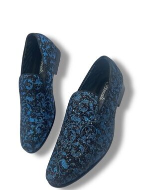 AMALI ERIN SPARKLING TUX SLIP ON PAISLEY LOAFER SIZE 9 ROYAL BLUE BLACK
